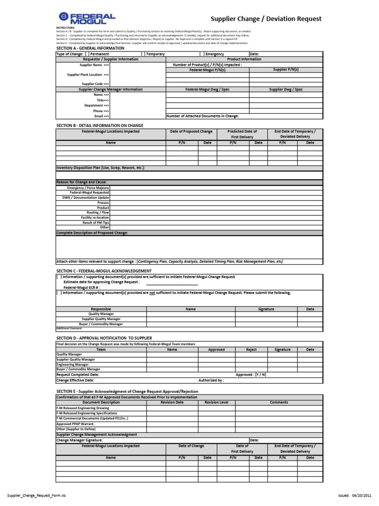 Supplier Change Request Process | PDF | Business