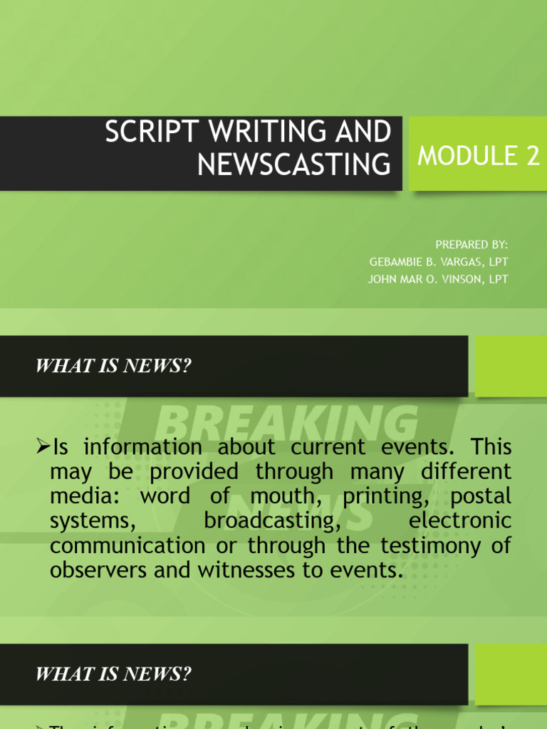 Script Writing and Newscasting PDF News Television