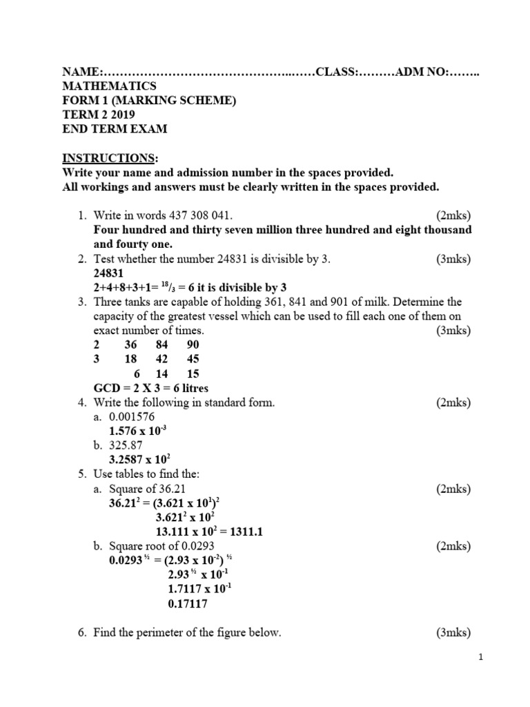 F1 Maths End of Term 2 2019 B MS | PDF | Mathematics