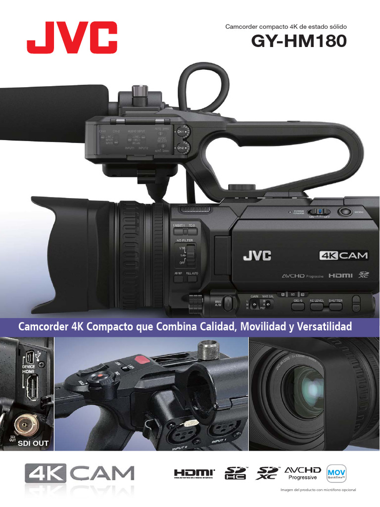 Camcorder 4K GY-HM180: Calidad y Versatilidad | PDF | Cámara | Hdmi