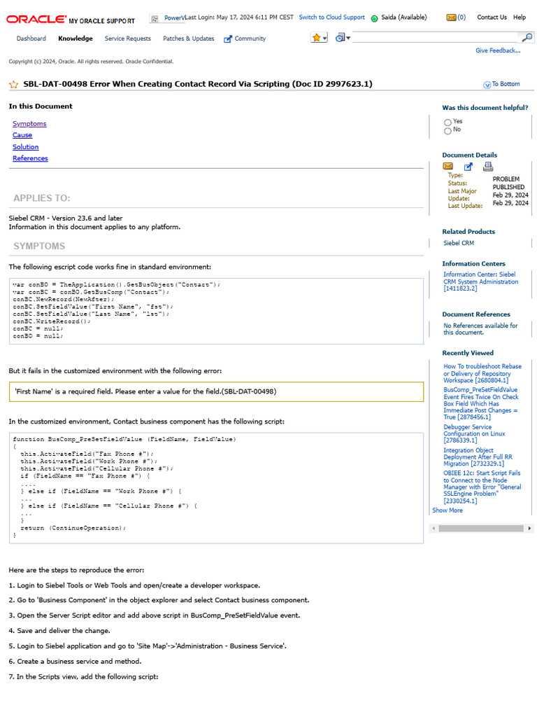 SBL-DAT-00498 Error When Creating Contact Record Via Scripting | PDF ...