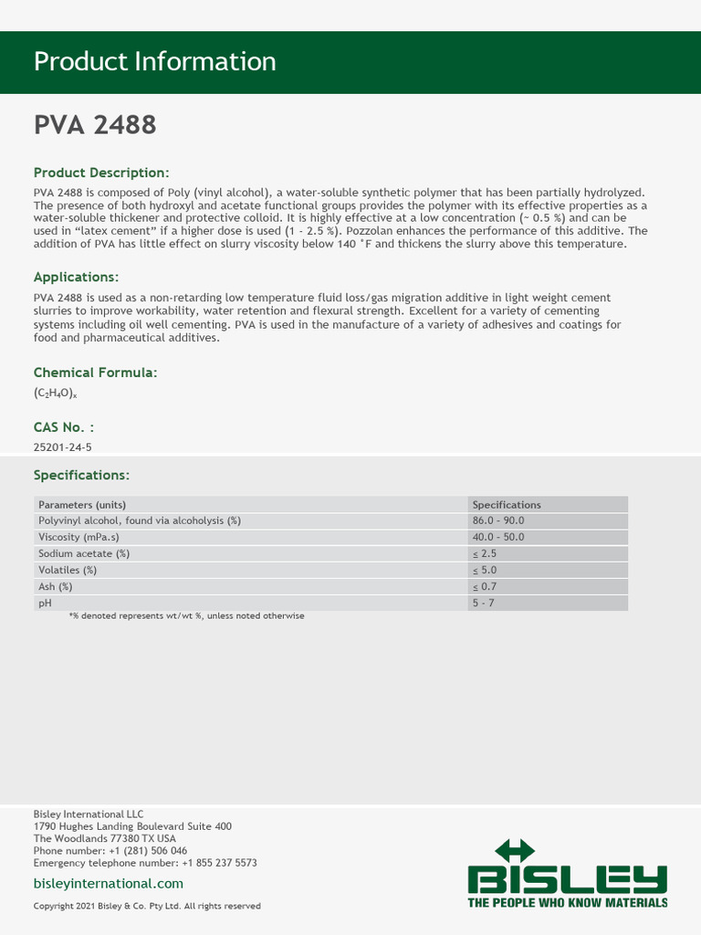 PVA 2488 Product Overview | PDF | Materials | Chemical Substances
