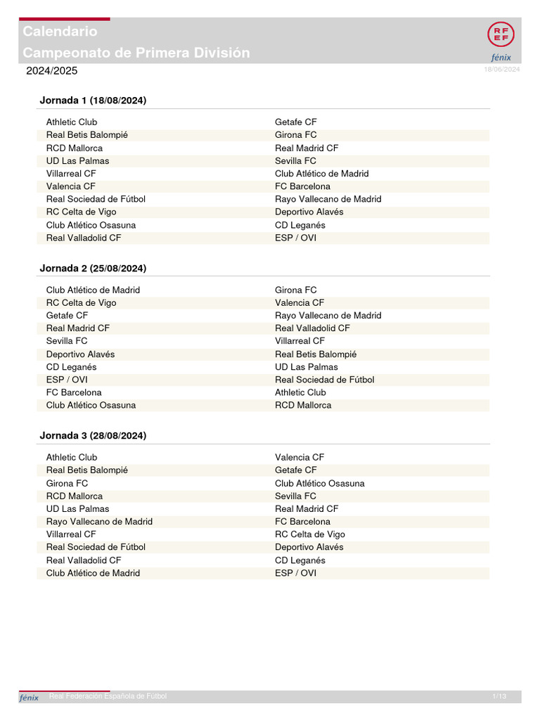 Calendario Primera División 2024-25 | PDF | Asociación de Futbol | FC ...
