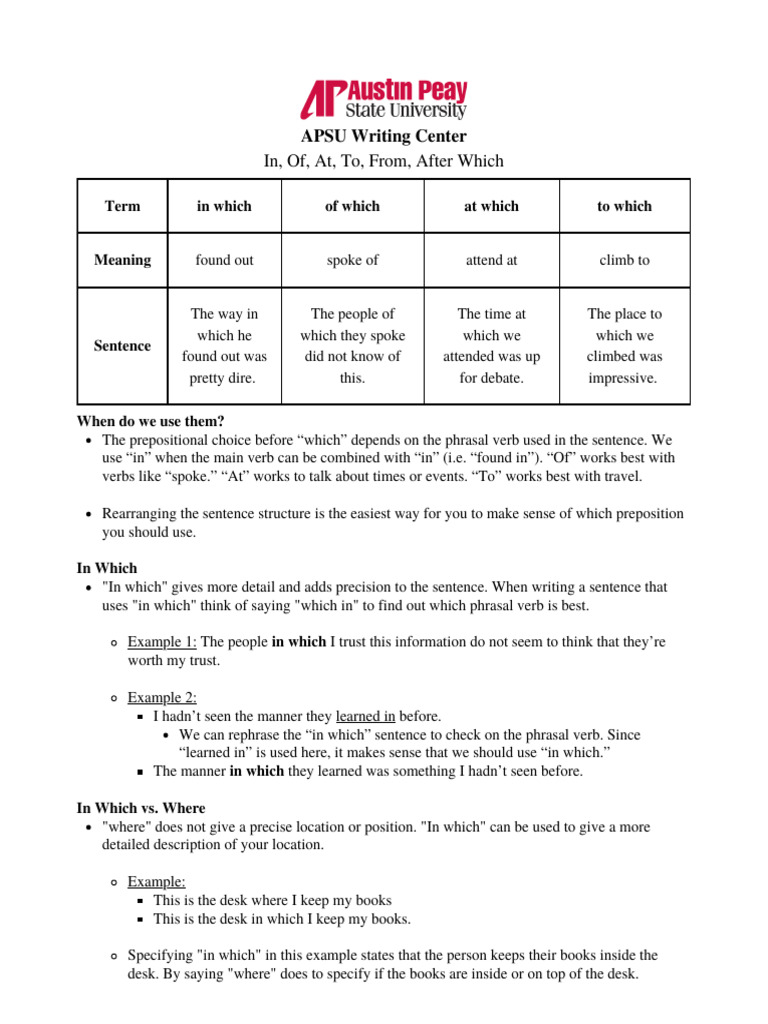 In of at To From After Which | PDF | Preposition And Postposition ...