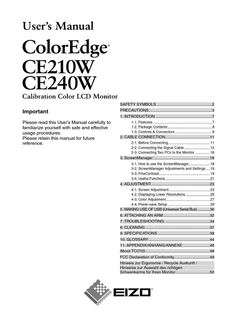 ColorEdge CE210W Manual | PDF | Computer Monitor | Computer Engineering