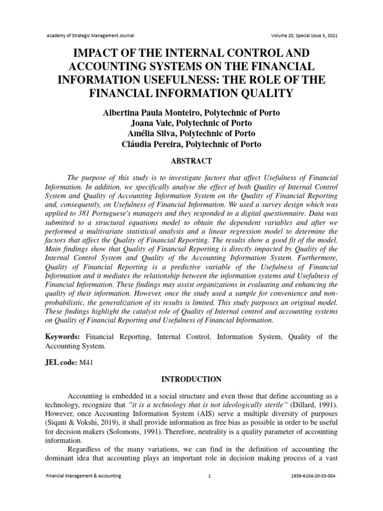 Impact of Internal Control on Financial Reporting | PDF | Structural ...