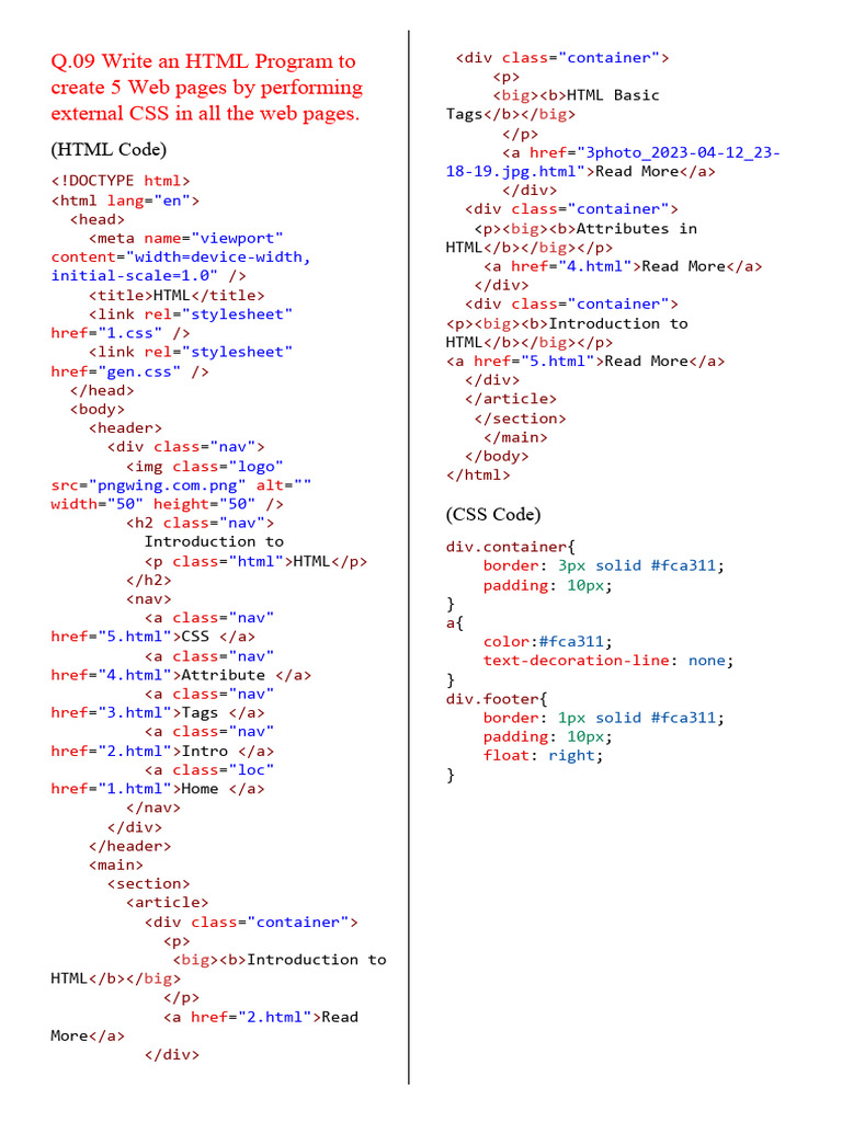 HTML Program with External CSS Setup | PDF | Html | World Wide Web