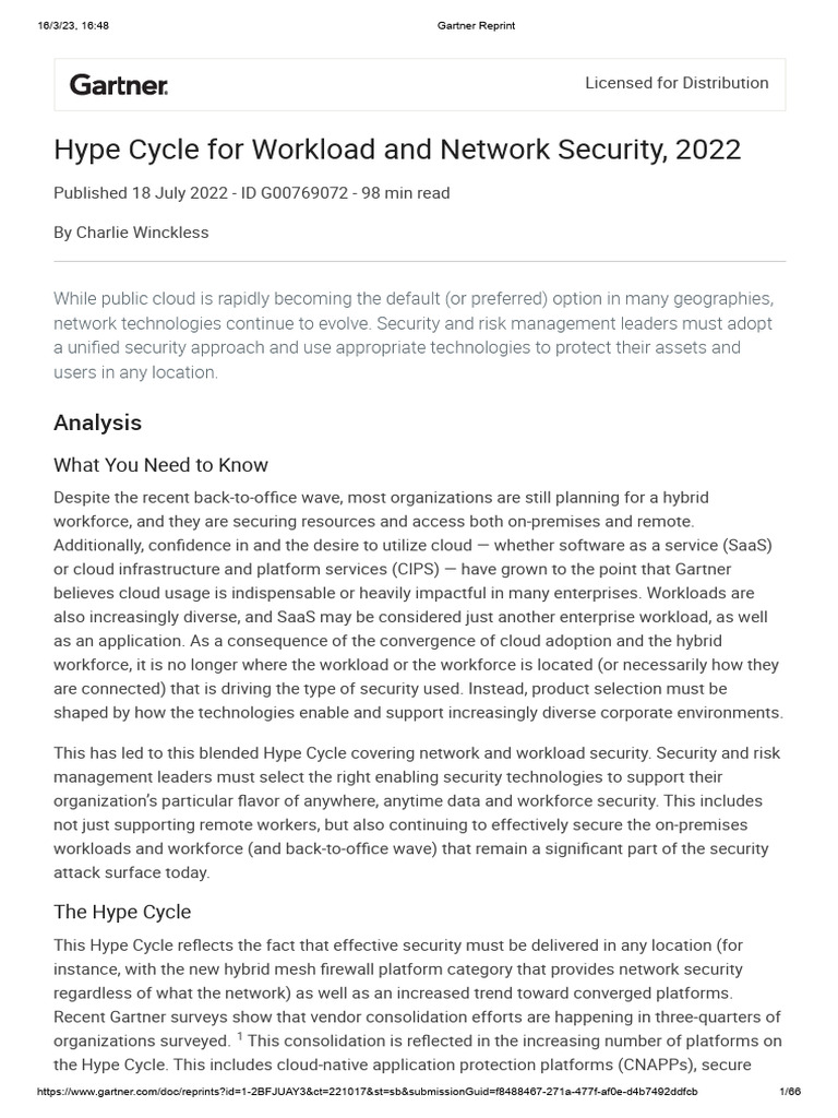 Gartner Hype Cycle for Workload and Network Security, 2022 Download