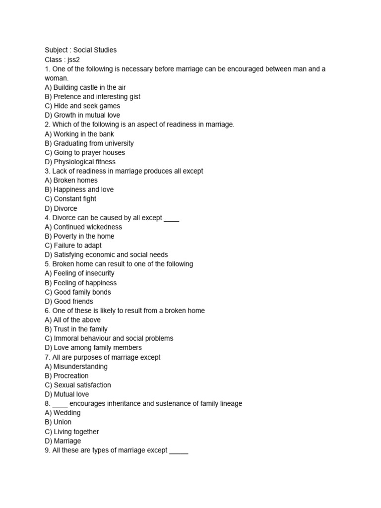 jss2 Social Studies Download Free PDF Marriage Polygamy