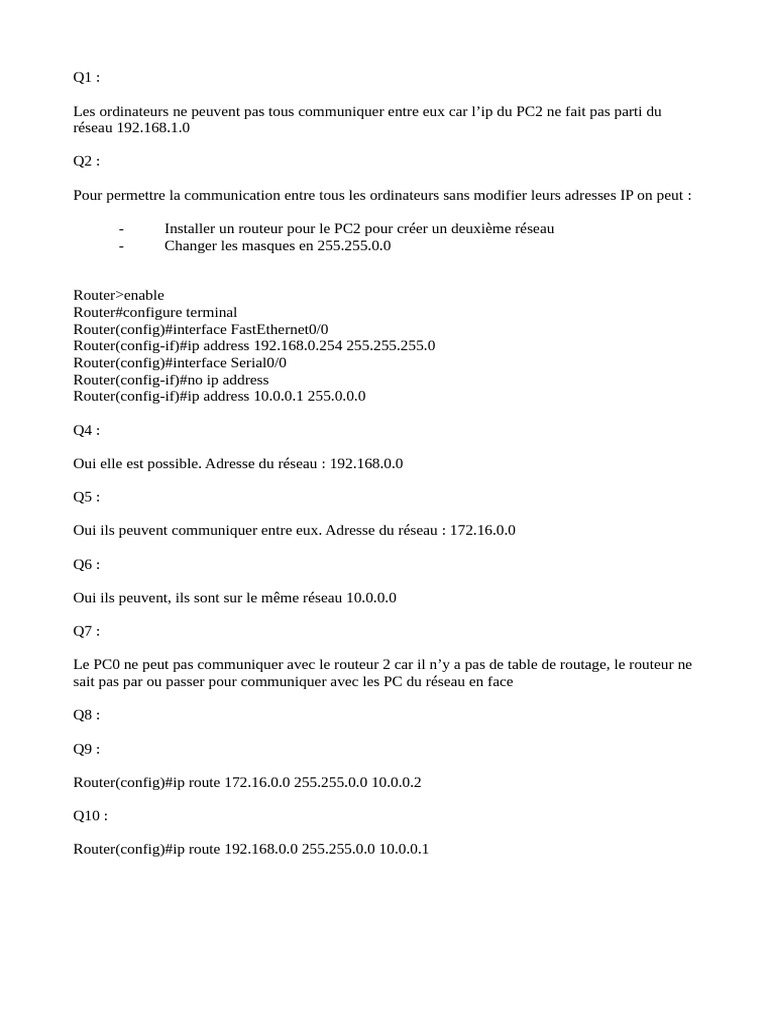 Configuration des Réseaux IP et Routage | PDF | Adresse IP | Réseau étendu