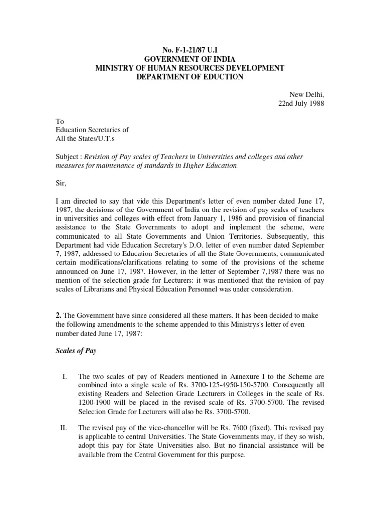 1988 Revision Pay Scale Pdf Academic Degree Lecturer