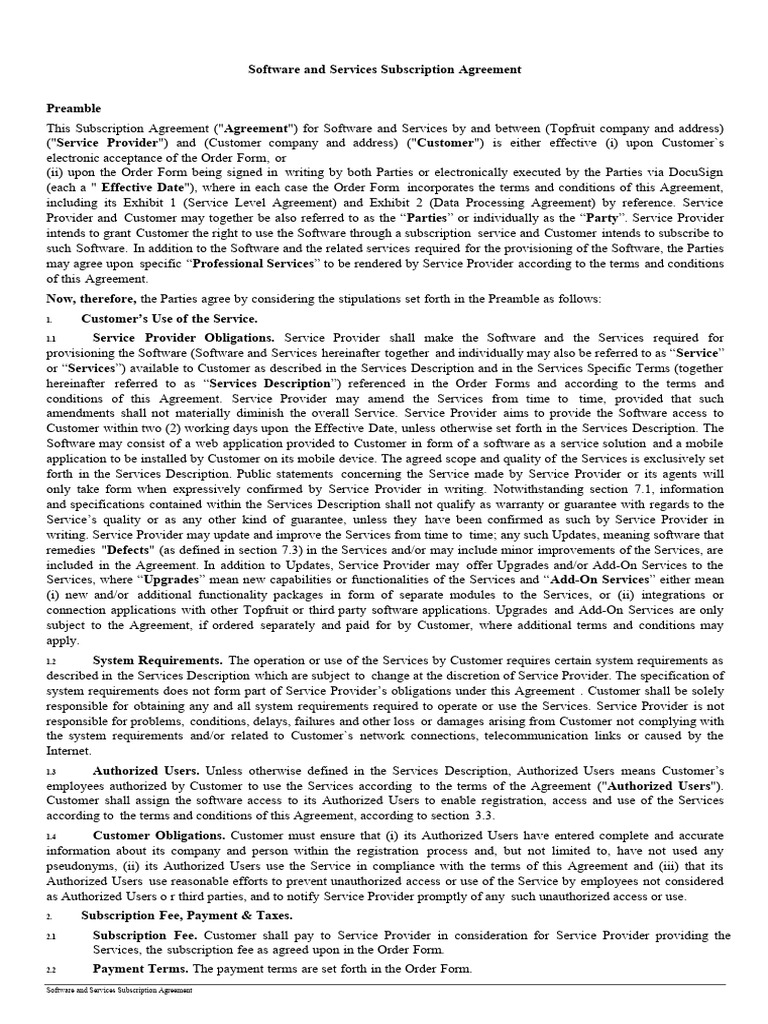 Software and Services Subscription Agreement - Malaysia - 2021 | PDF ...