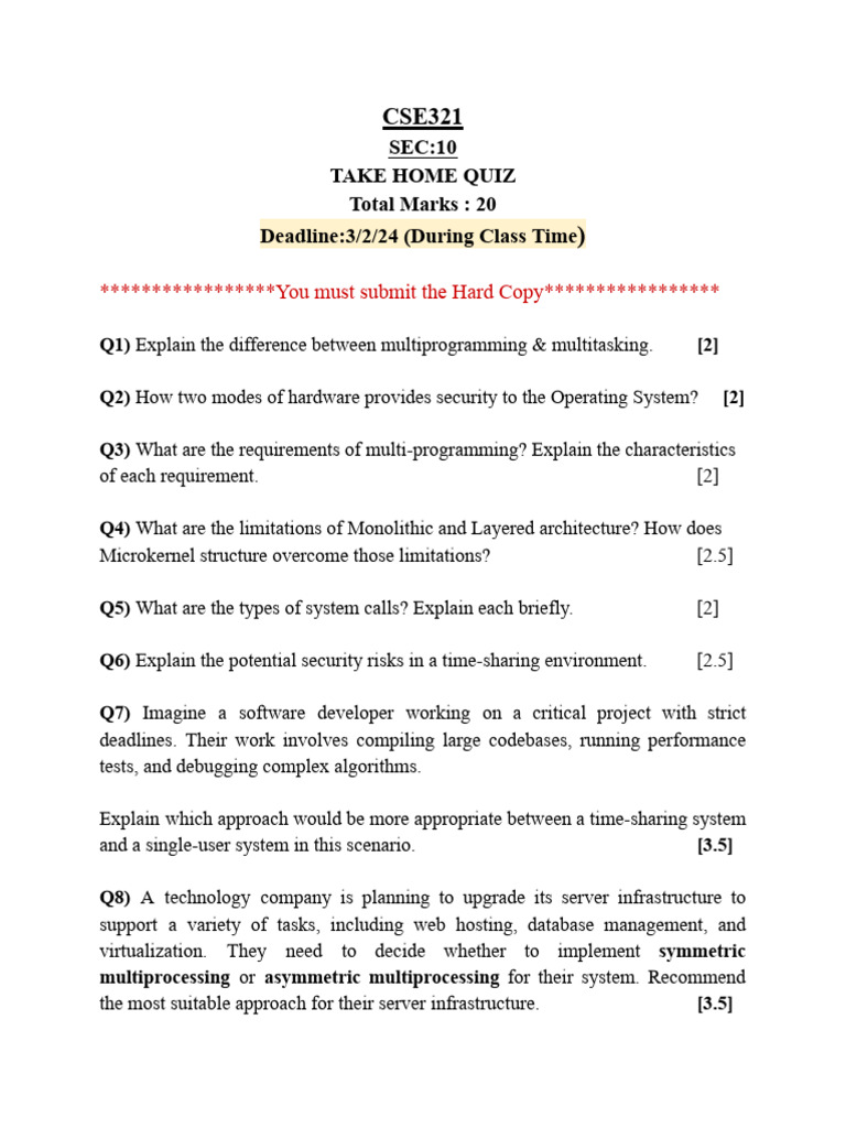 Cse321 Take Home Quiz 1 | PDF