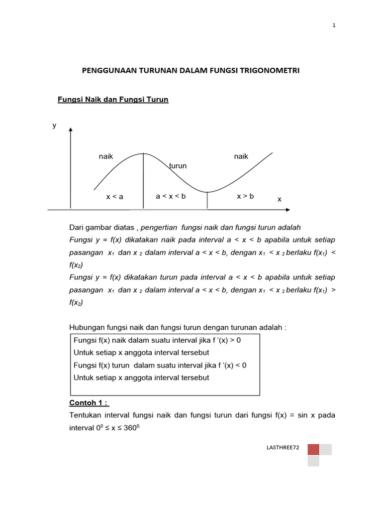 Turunan fungsi trigonometri matematika dasar
