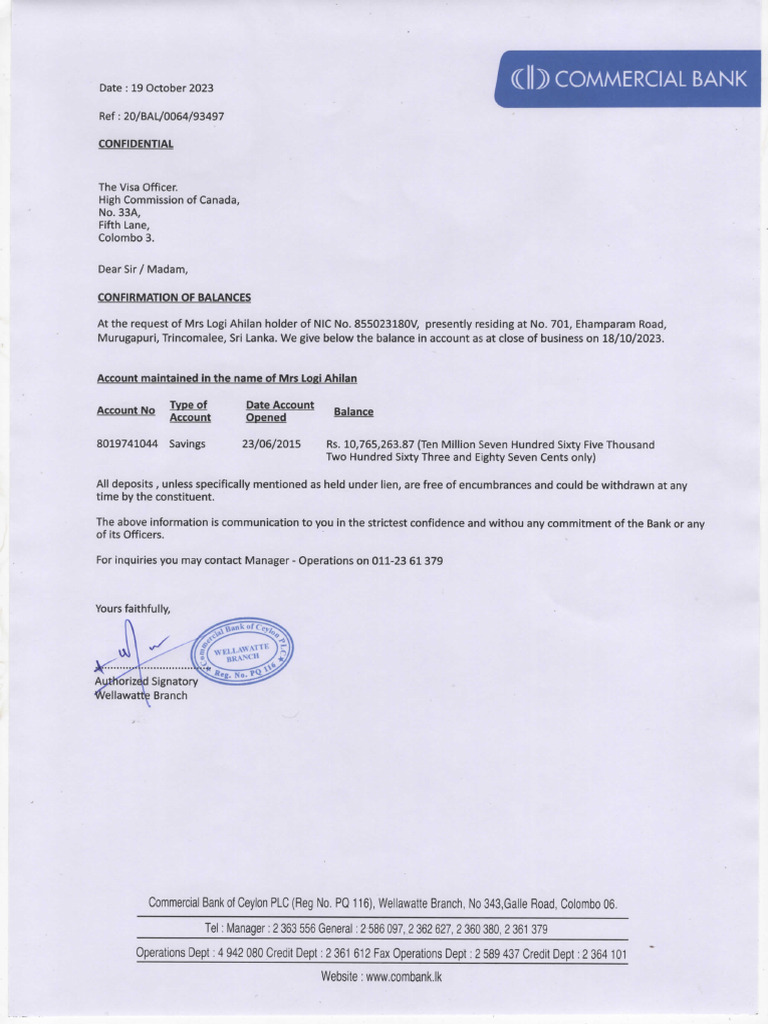 Confirmation of Account Balance - Mrs. Ahilan | PDF | Law
