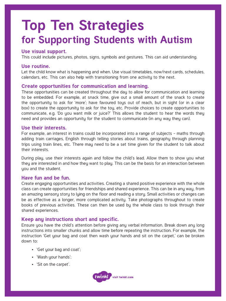 Top 10 Strategies for Autism Support | PDF | Autism Spectrum ...