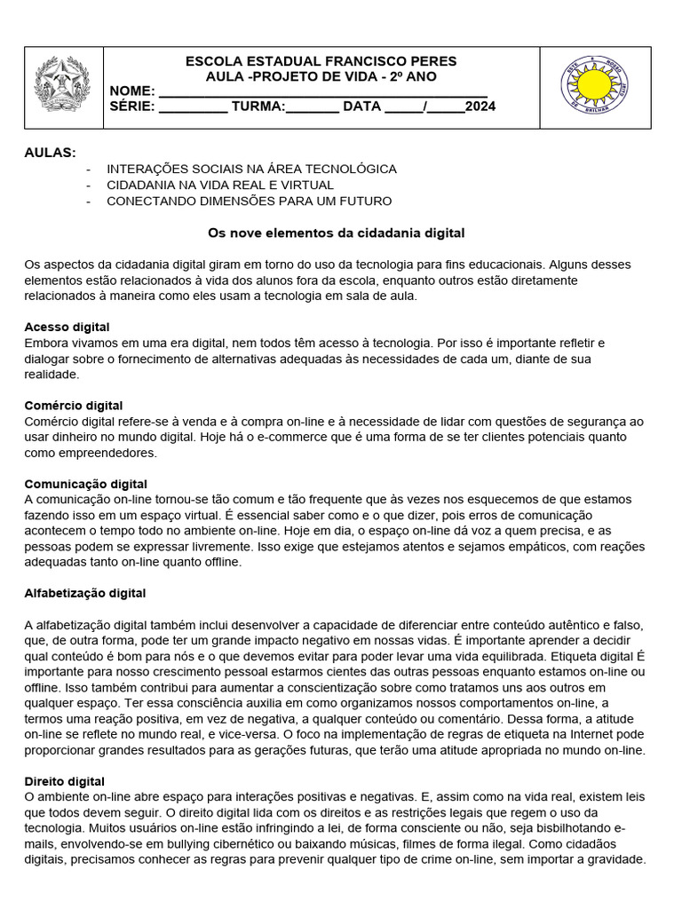 AULAS - PROJETO DE VIDA 2º BIMESTRE | PDF | Difamação | Comunicação