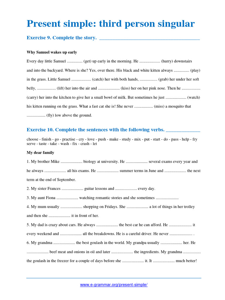 Present Simple Third Person Singular Exercises | PDF