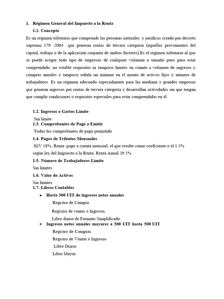Régimen General Del Impuesto A La Renta 2 | PDF