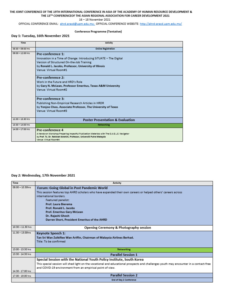 Tentatif Konferen AHRD-ARACD 2021 | PDF | Human Resources