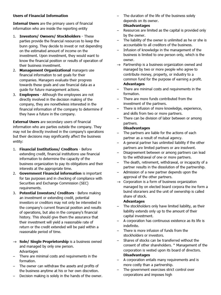 Users of Financial Information Explained | PDF | Corporations | Stocks