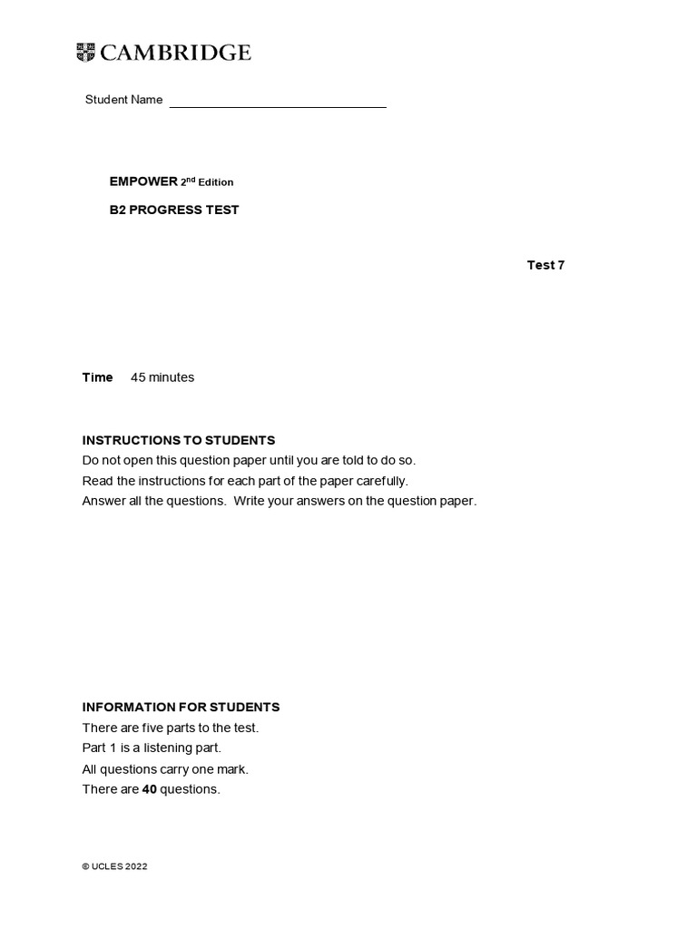 Empower B2 Progress Test 7 Answers | PDF | Basement