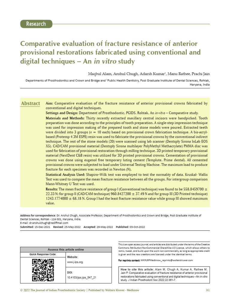 Fracture Resistance of Provisional Crowns | PDF | 3 D Printing ...