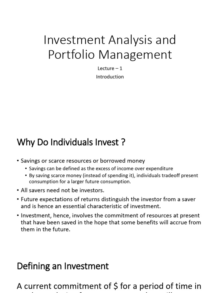 Lecture 1 Introduction To Investment Process PDF Financial