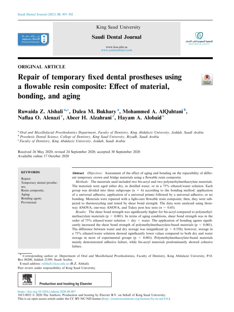 Repair of Temporary Fixed Dental Prostheses Using A Flowable Resin ...