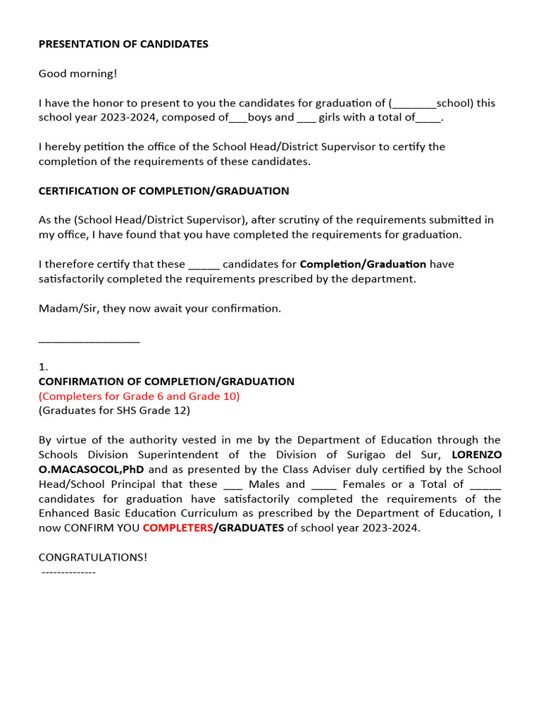 Graduation Confirmation 2023-2024 | PDF | Government | Philippines