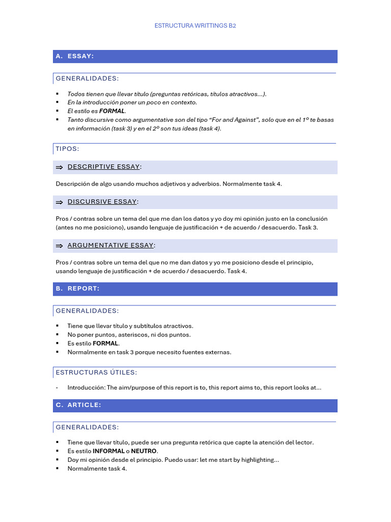 Guía de Estructura para Writing B2 | PDF | Unidades Semánticas | Gramática