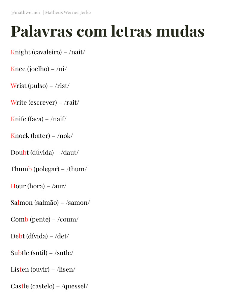 Palavras Com Letras Mudas - Matheus Jerke (@mathjerke) | PDF | Artes ...
