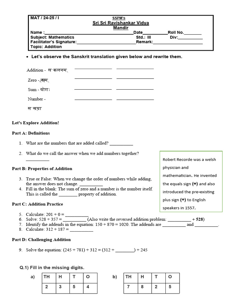 STD 3 Addition 24-25 QLM | PDF | Numbers | Fruit