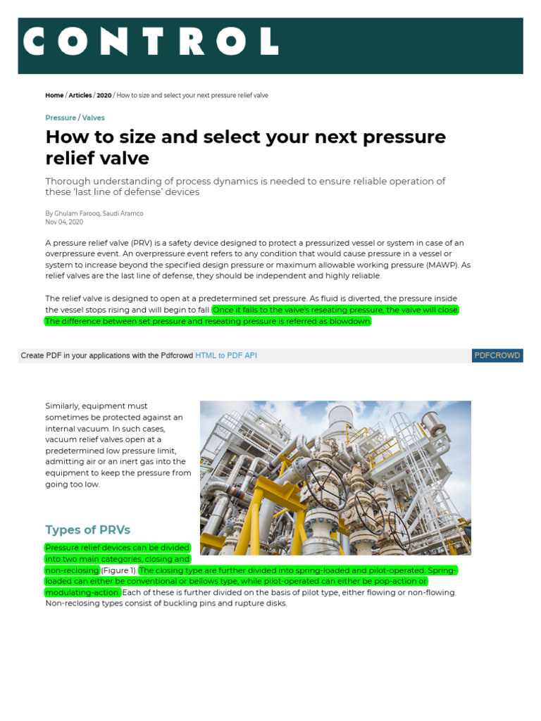 HOW TO SIZE AND SELECT PRVs | PDF | Valve | Gas Technologies