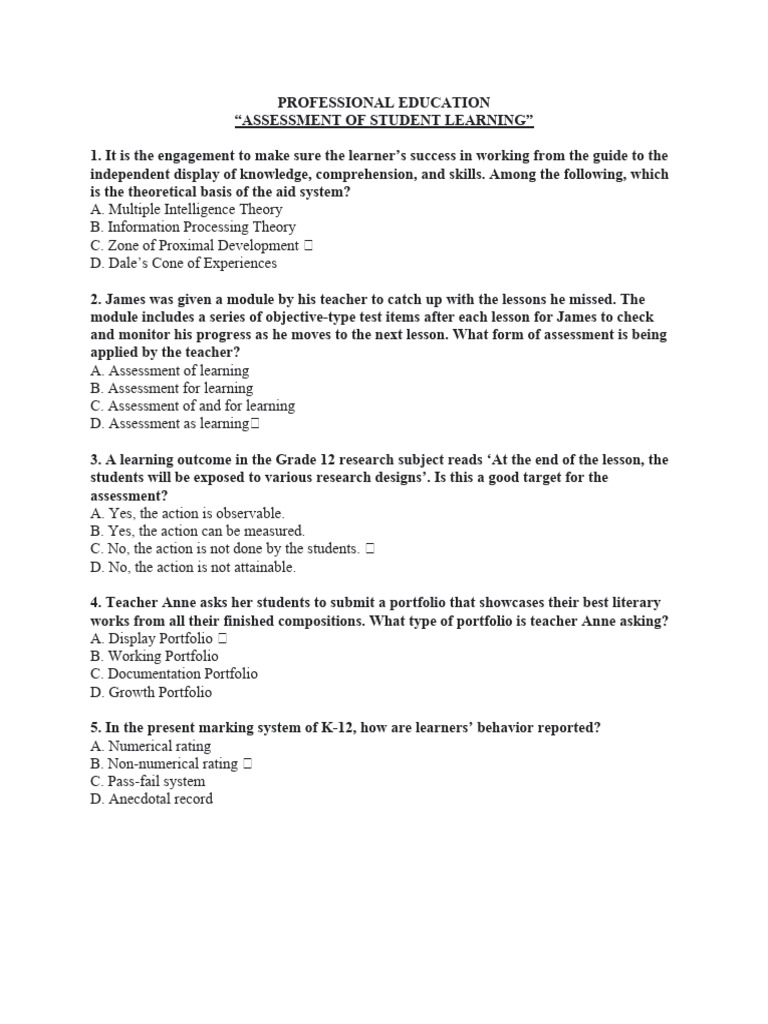 Prof Ed Assessment Of Student Learning Pdf Educational Assessment