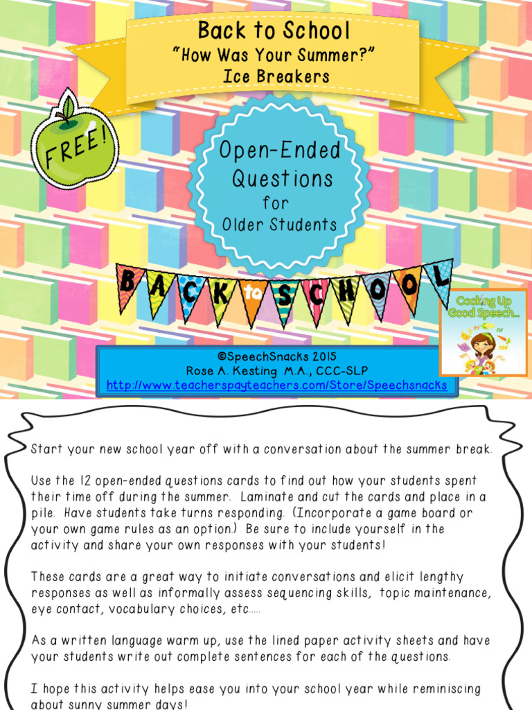 Summer Ice Breaker Questions for Students | PDF | Cyberspace | Human ...