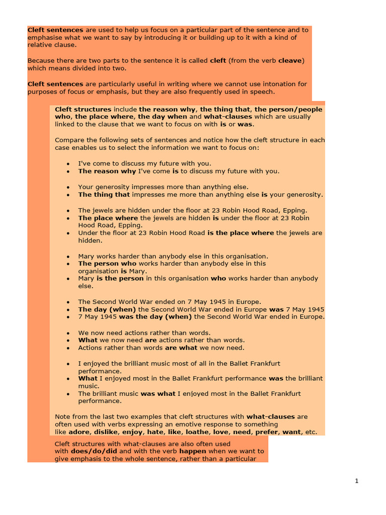 Cleft Sentences | PDF | Sentence (Linguistics) | Languages
