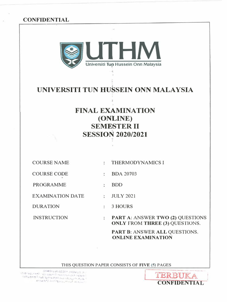 THERMODYNAMICS Mock Final | PDF | Science & Mathematics