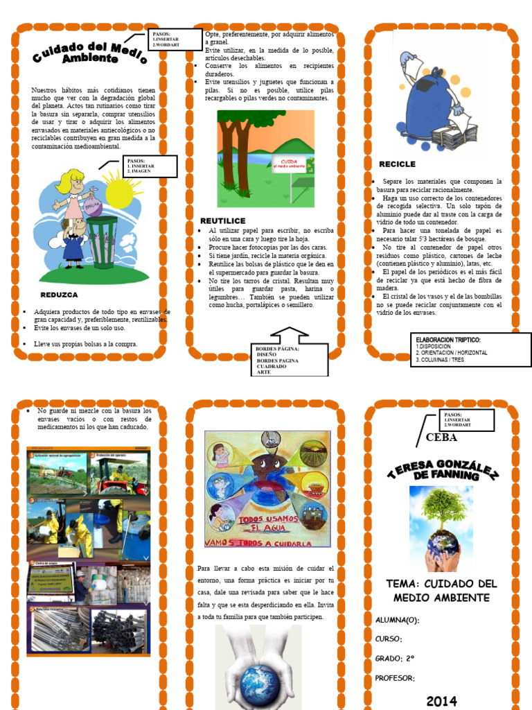 Triptico Cuidado Del Medio Ambiente | PDF | Residuos | Materiales