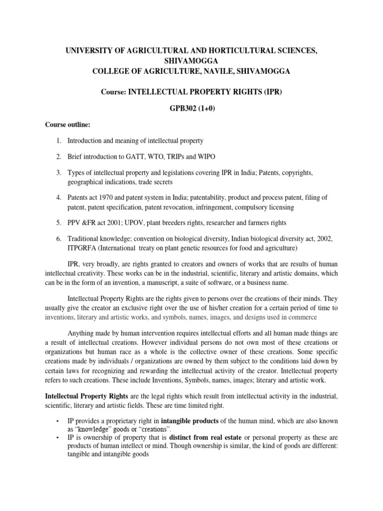 Ipr notes | PDF | General Agreement On Tariffs And Trade | Patent