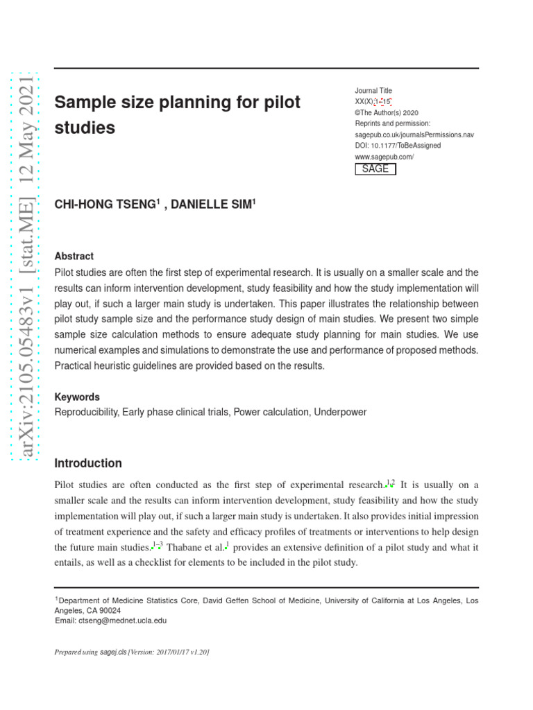 Pilot Study Sample Size Guidelines | PDF | Sample Size Determination ...