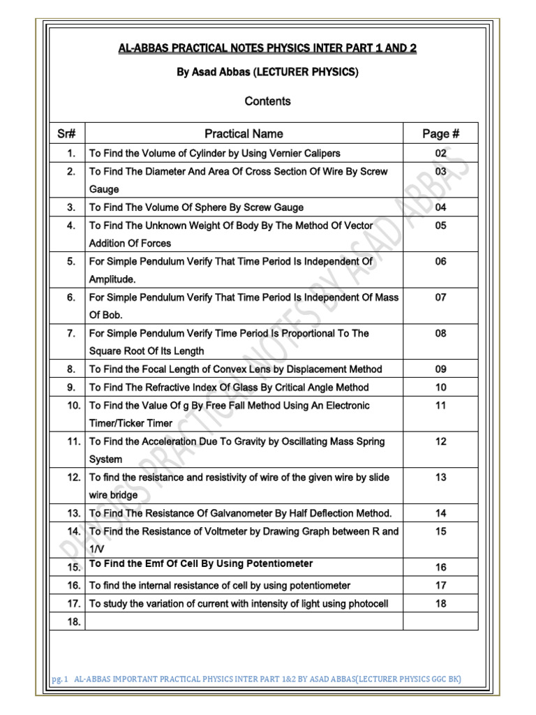 Practical Physics Experiments Guide | PDF | Pendulum | Metrology