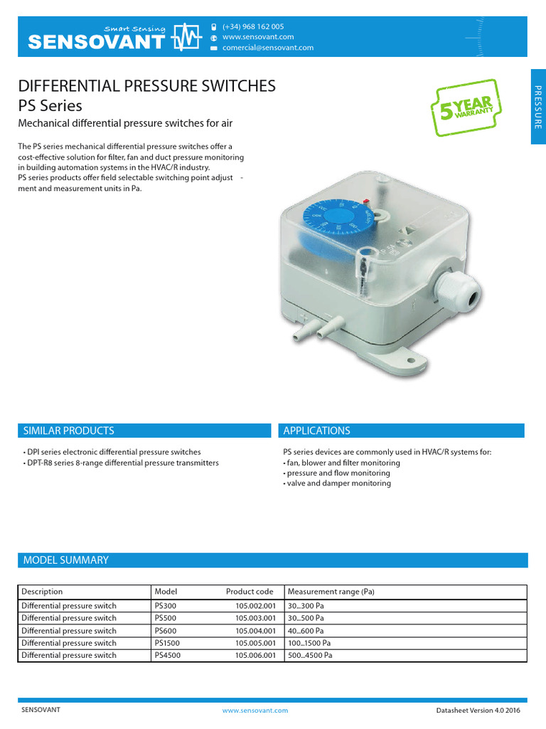 PS600 Differential Pressure Switch Datasheet | PDF | Pressure ...