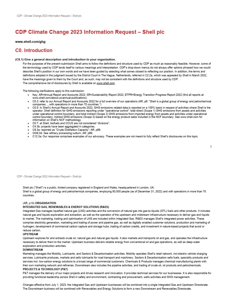 2023 cdp climate change shell plc pdf risk climate change mitigation