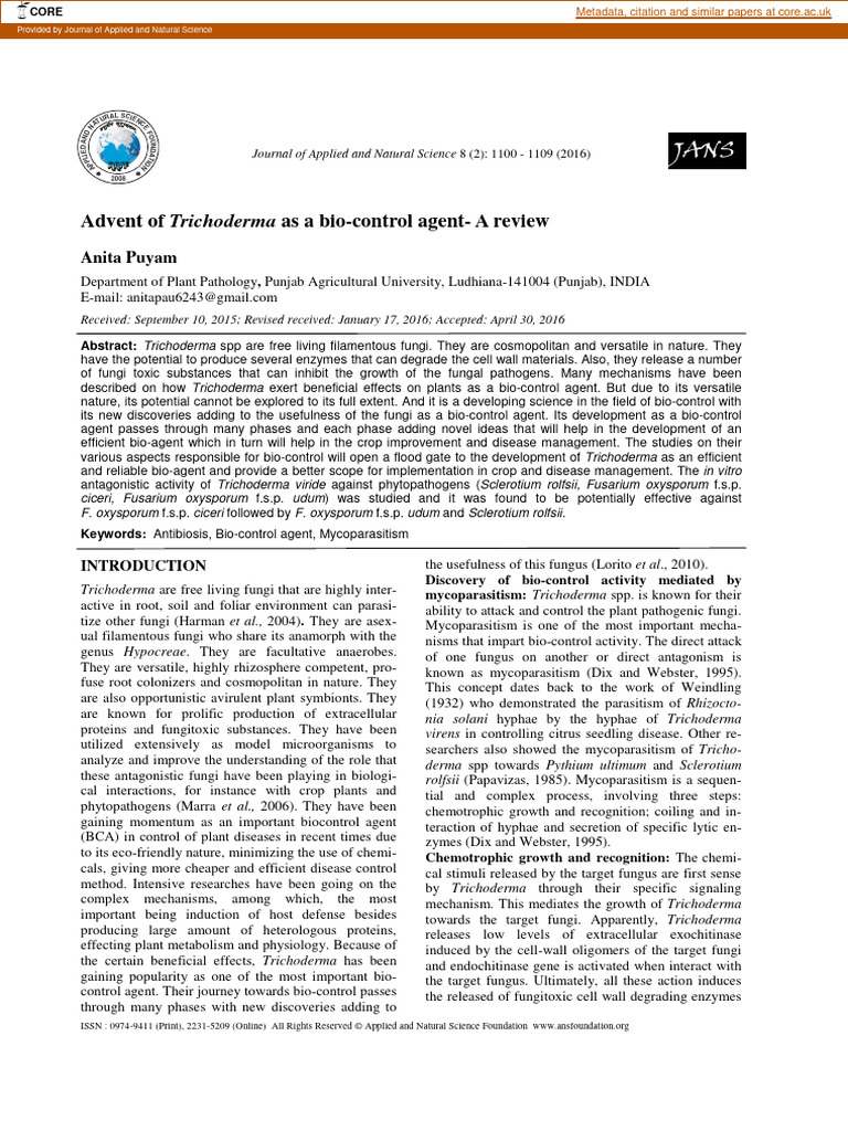 Trichoderma as a Bio-Control Agent | PDF | Fungus | Biological Pest Control