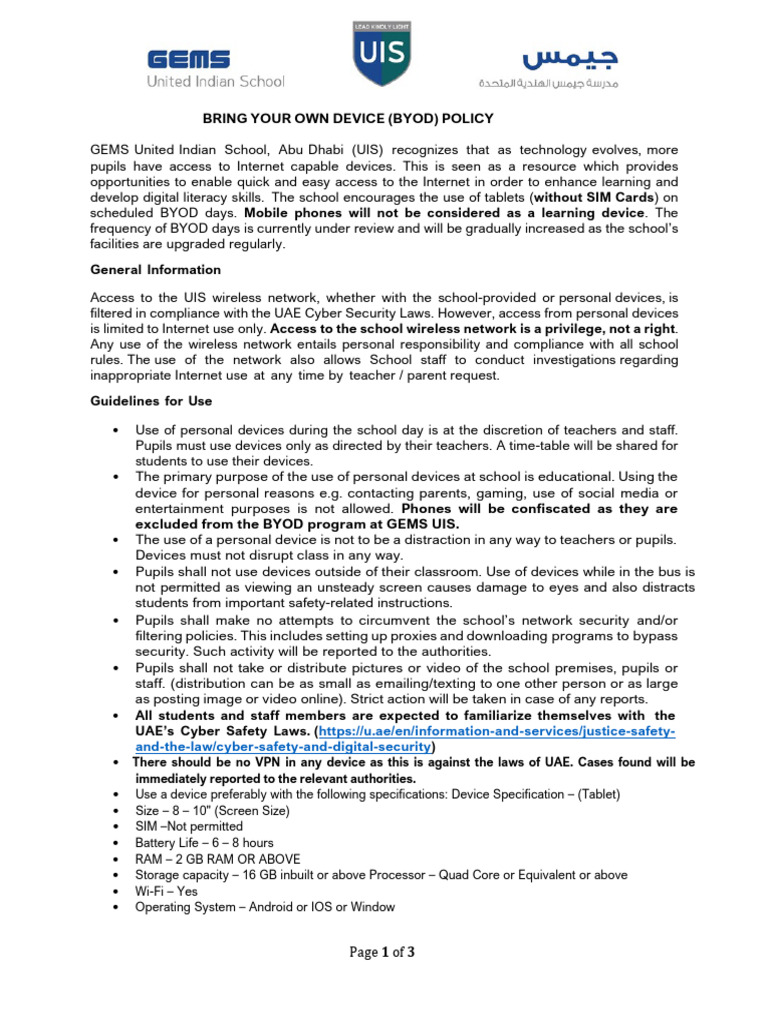 Bring Your Own Device Policy | PDF | Internet | Telecommunications