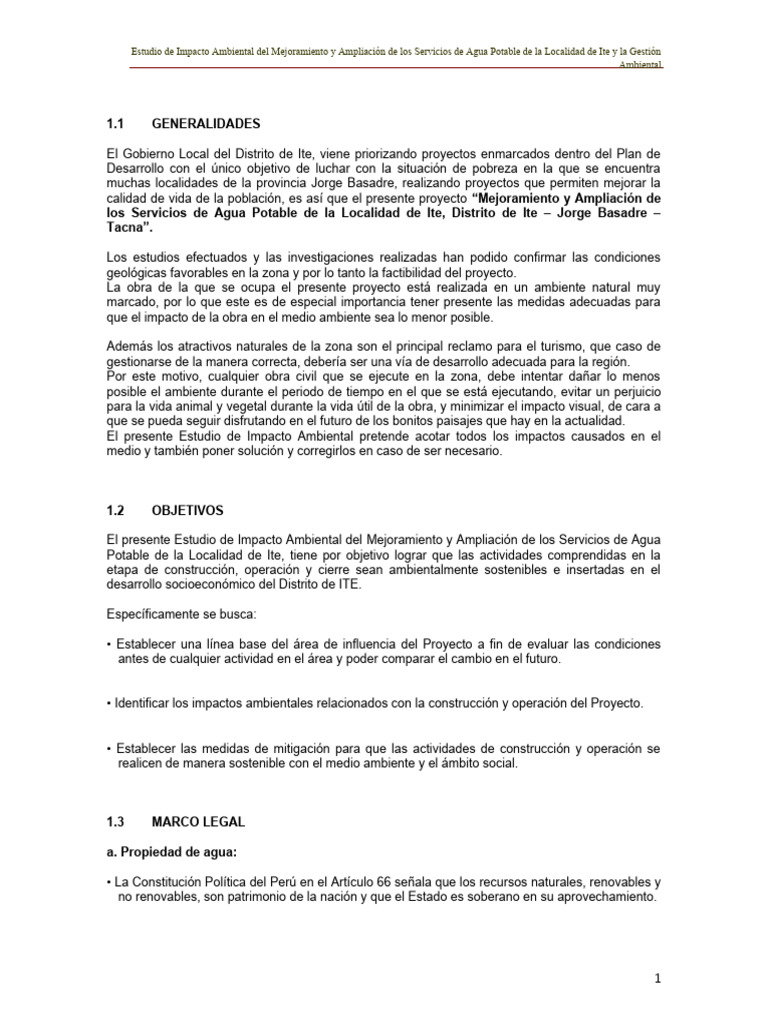 ESTUDIO DE IMPACTO AMBIENTAL Agua | PDF | Entorno natural | Sustentabilidad
