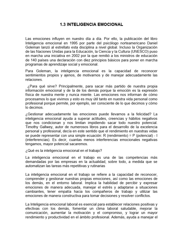 Inteligencia Emocional en el Trabajo | PDF | Inteligencia emocional ...