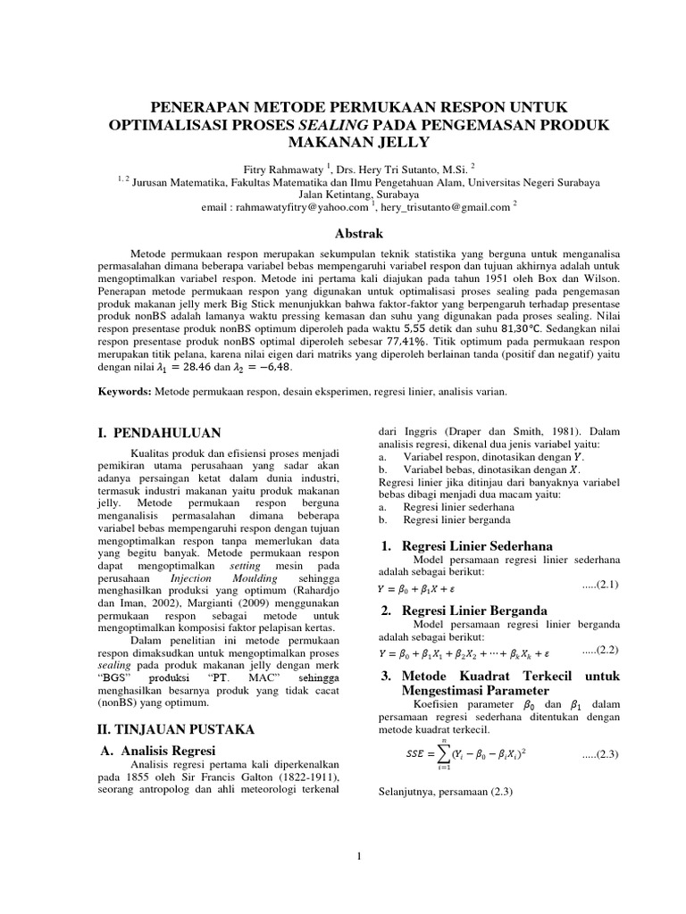 Optimasi Sealing Jelly dengan Metode RSM | PDF