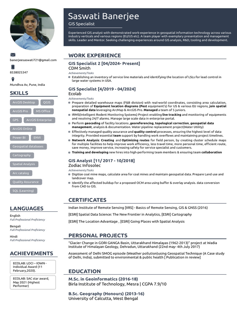Resume of Saswati Banerjee, GIS Specialist | PDF | Geographic ...